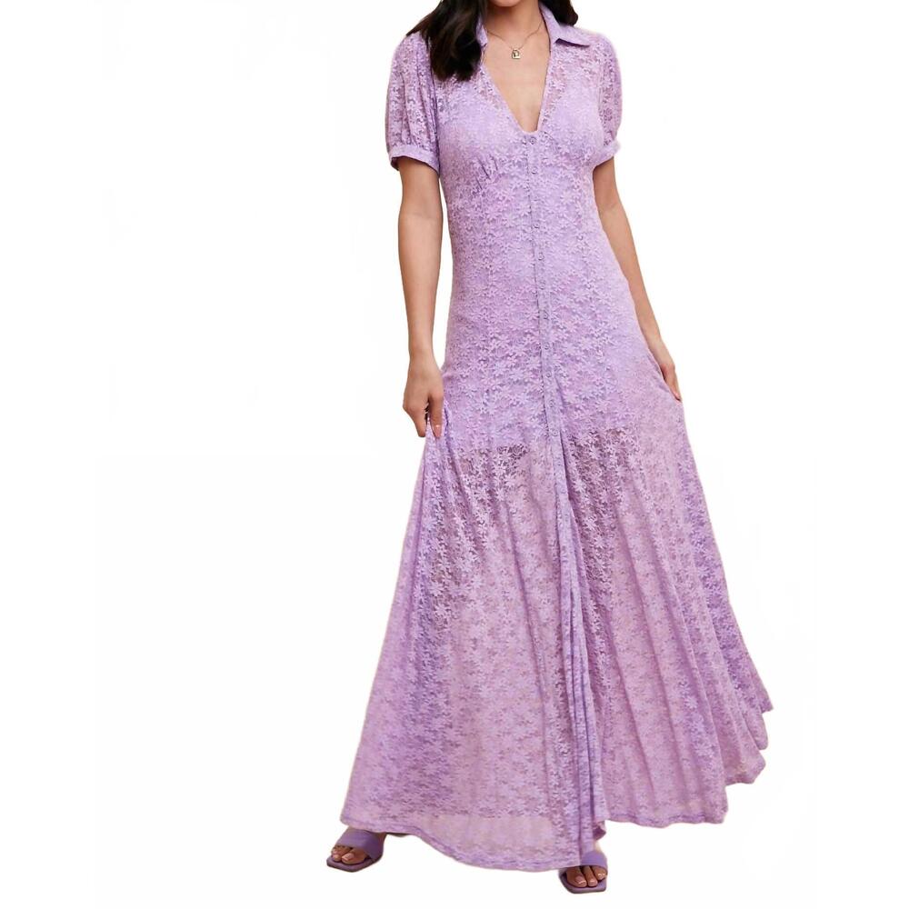 NEW IN-LOOM lace button up dress with slip in lavender